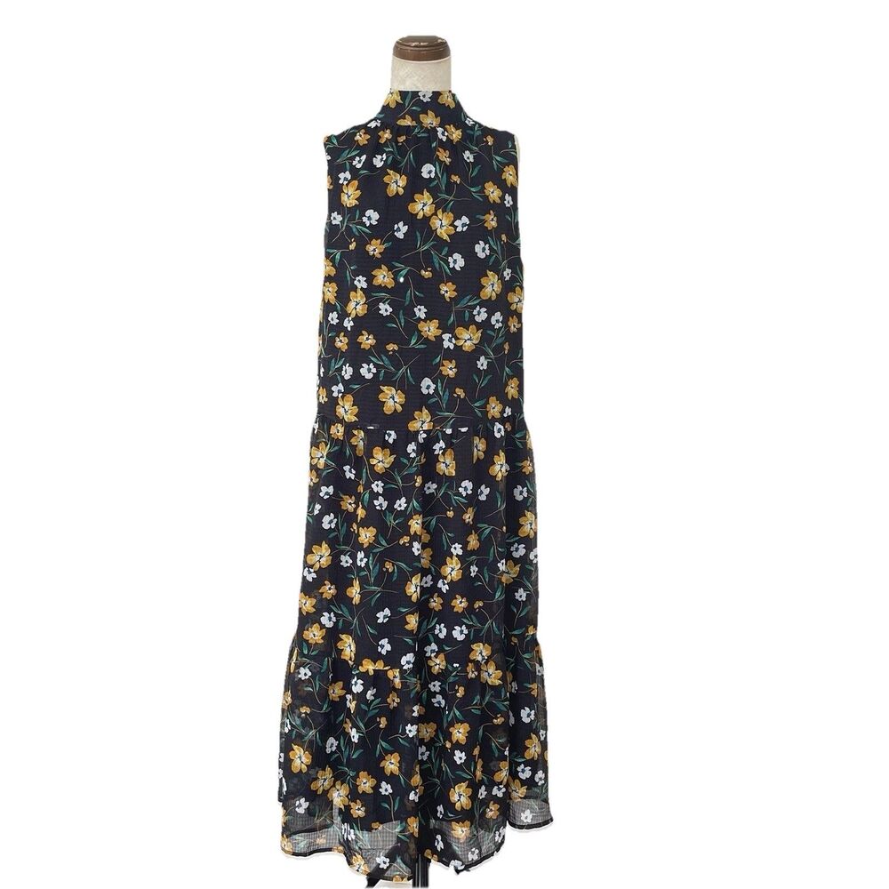 Who What Wear Retro Floral Print Dress Sz Small High Neck Tiered Botanical